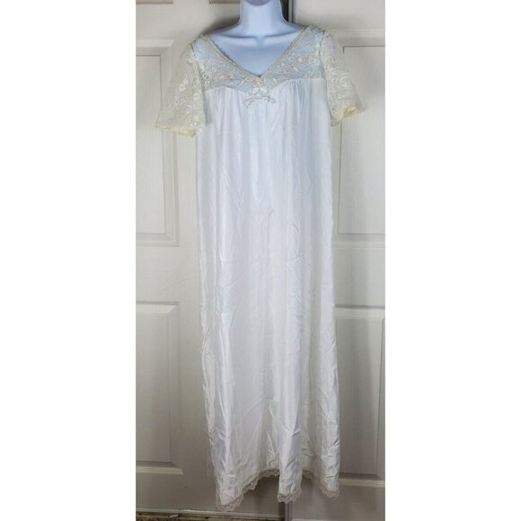 Vintage Corhan Nightgown Long Satin Sweep Ivory Embroidered Lace Medium Bridal - Picture 1 of 6